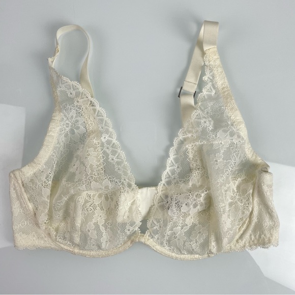 La‎ Perla Bra Rosa Underwire Triangle Solid White Lace Sheer Floral Knit Sexy
